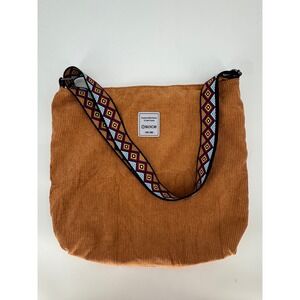 SOCE Brown Corduroy Tote Bag Geometric Strap Crossbody Shoulder Bag Zipper Camel